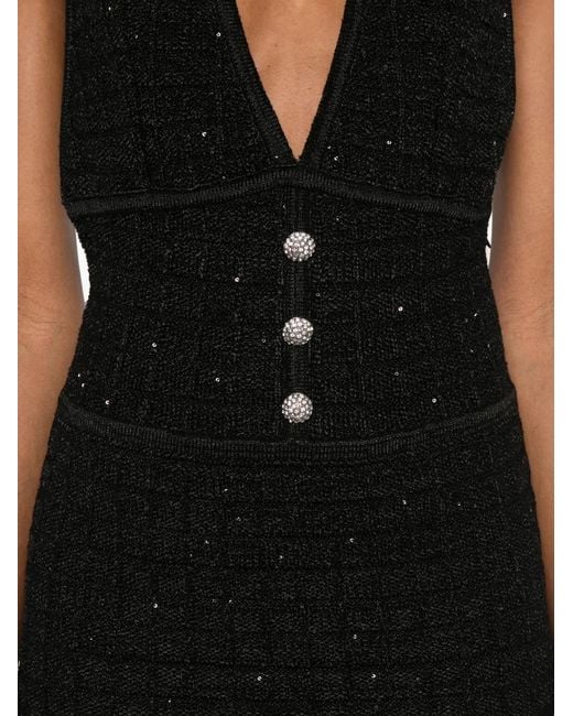 Alessandra Rich Black Buttoned V-Neck Midi Dress
