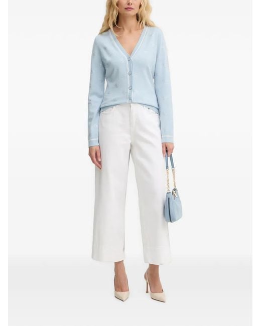 Guess Blue Cardigan À Motif De Logo Et Strass