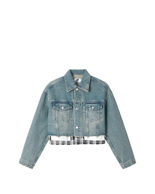 Izzue Blue Frayed-Check Denim Jacket