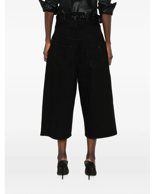 The Attico Black Wide-Leg Cropped Jeans