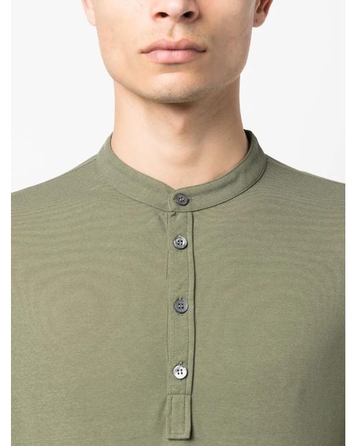 Zanone Green Band-Collar Polo Shirt for men