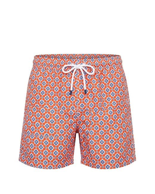 Fedeli Red Madeira Geometric-Print Swim Shorts for men