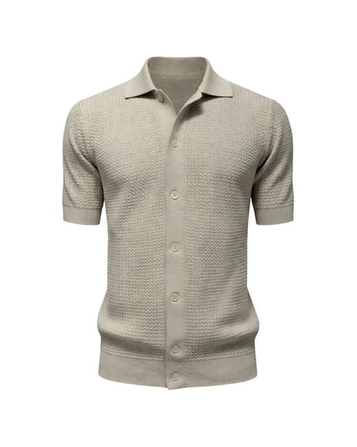FILIPPO DE LAURENTIIS Gray Textured Short-Sleeve Cotton Shirt for men