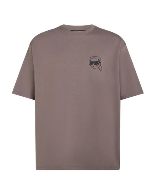 Karl Lagerfeld Gray Embroidered-Logo T-Shirt for men