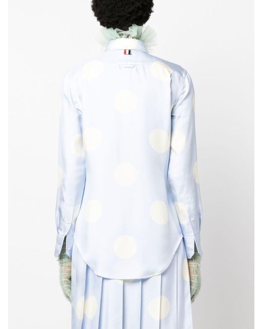 Thom Browne Blue Polka-Dot Silk Long-Sleeve Shirt