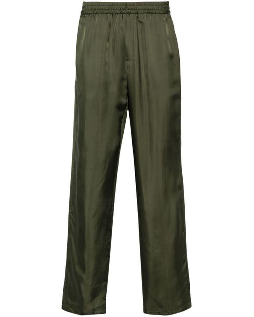 MSGM Green Satin-finish Straight-leg Trousers for men