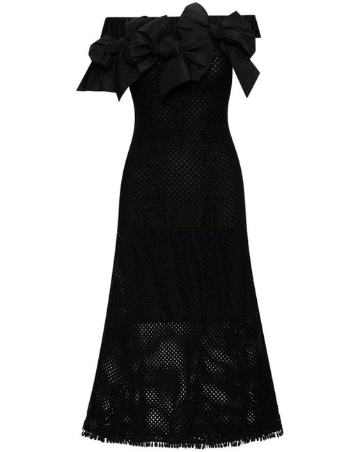 Robe mi-longue à détail de nœud Oscar de la Renta en coloris Black