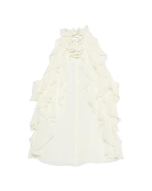 McQueen White Ruffled Sleeveless Blouse