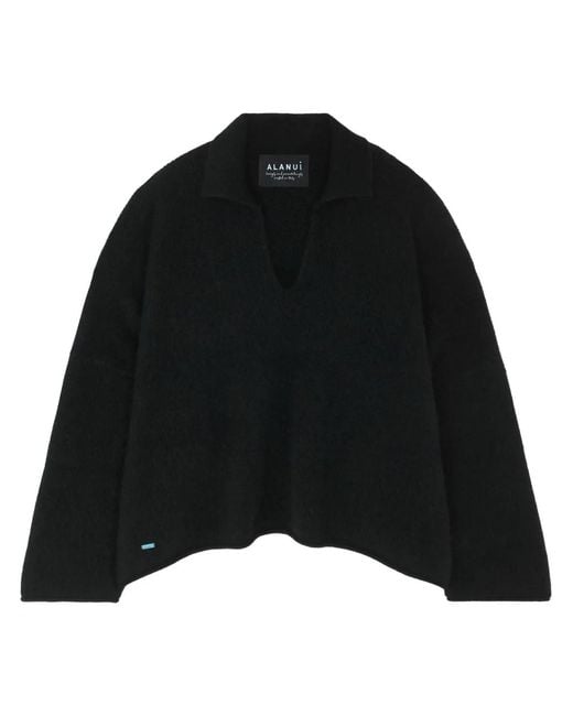 Alanui Black Knitted Cashmere-Blend Polo Shirt