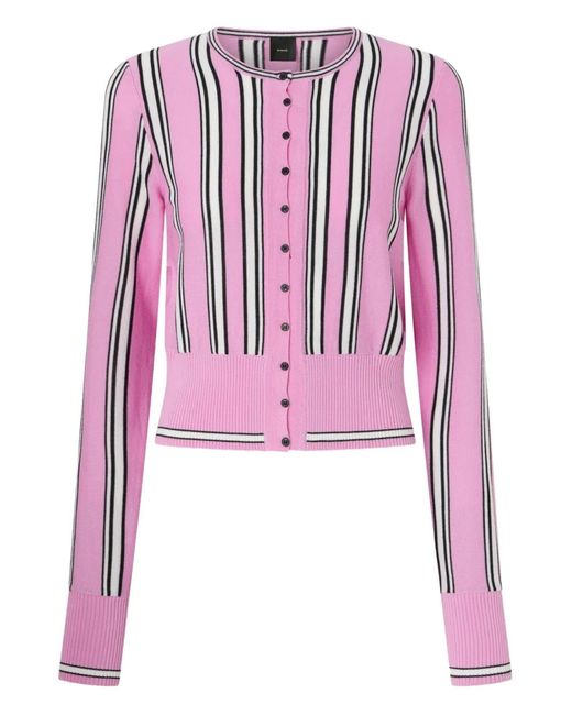 Pinko Pink Striped Buttoned Cardigan