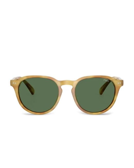 Polo Ralph Lauren Green Heritage Pen-Hinge Round-Frame Sunglasses for men
