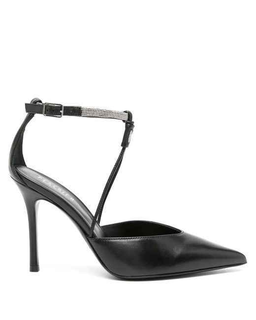Peserico Black Rhinestone-Embellished Leather Pumps