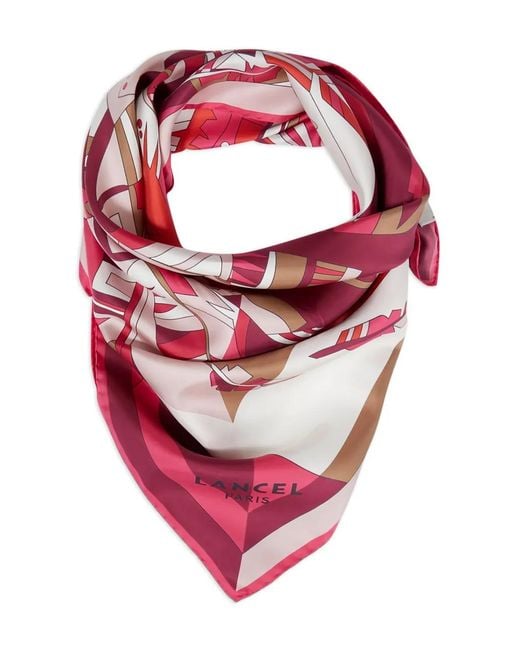 Lancel Red Arabesque Silk Scarf