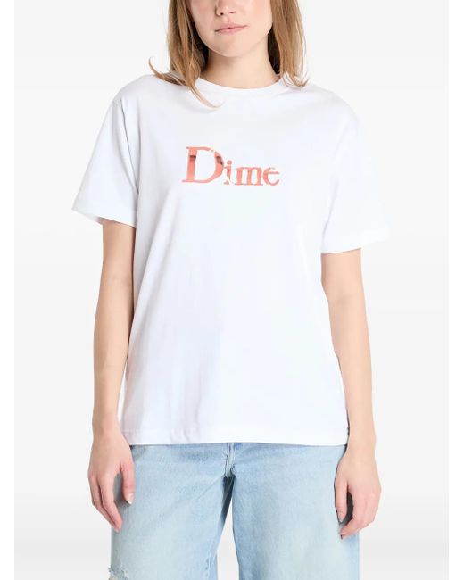 Dime White Logo-Print T-Shirt