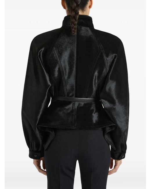 Balmain Black Pony-Effect Leather Peplum Jacket