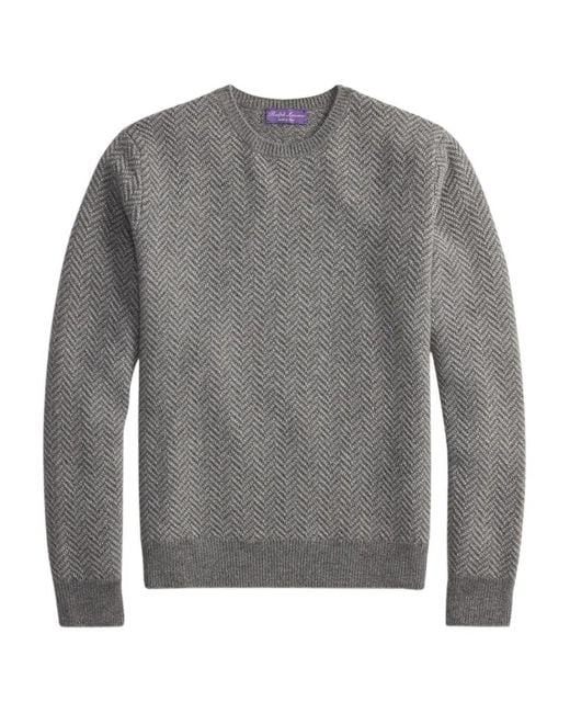 Ralph Lauren Gray Herringbone-Pattern Crew-Neck Sweater for men