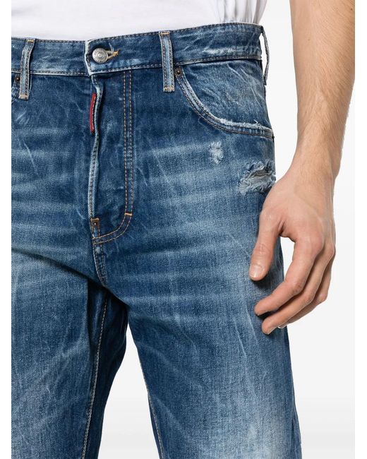 DSquared² Blue 642 Distressed Straight-Leg Jeans for men