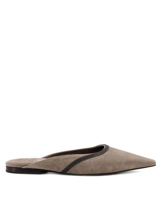 Ballerines Pointues À Détail De Chaîne Brunello Cucinelli en coloris White