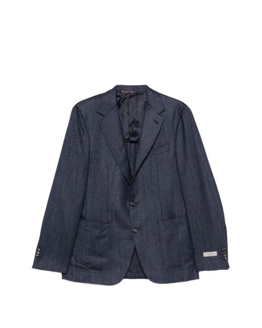 Canali Blue Blazer À Tissage En Chevrons Et Col À Revers Crantés for men