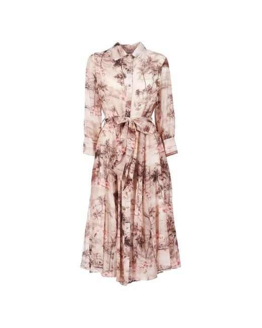 Shirtaporter Pink Tie-Belt Shirt-Dress