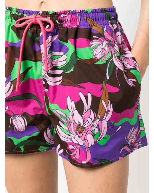 Moncler Pink Floral-Print Drawstring Shorts