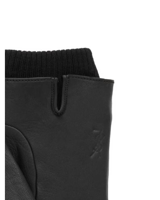 Saint Laurent Black Cassandre Ribbed-Cuff Leather Gloves for men