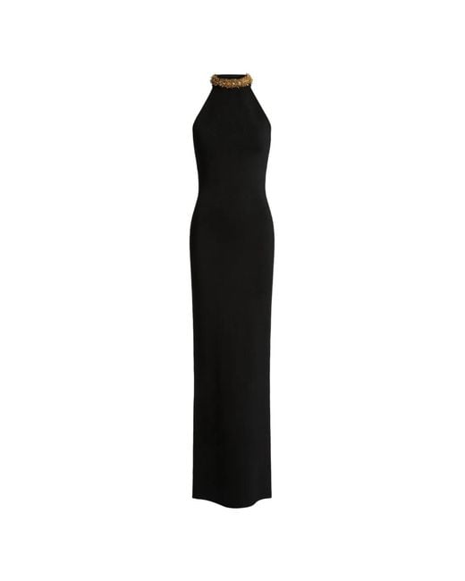 Balmain Black Long Milano Jersey Dress With Embroidery