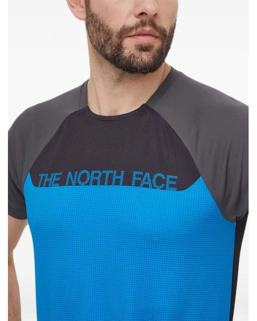 The North Face Blue Logo-Print Panelled T-Shirt for men