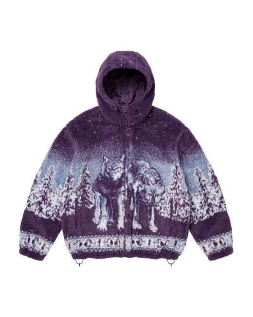 Supreme Purple Reversible Hooded Fleece Jacket for men