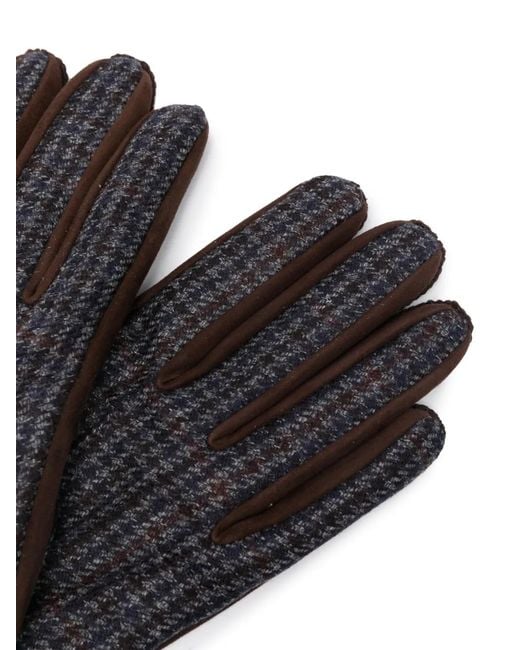 Canali Brown Houndstooth-Pattern Suede Gloves for men