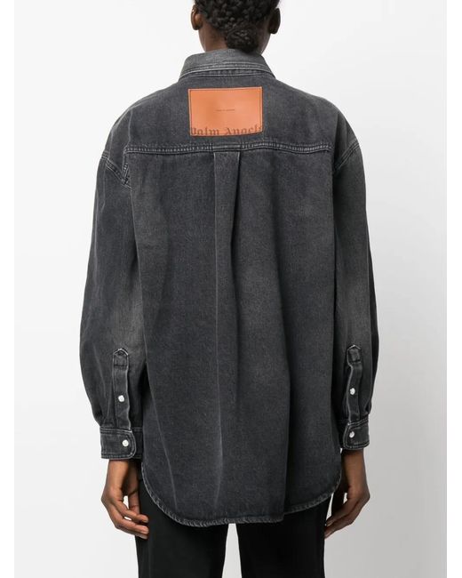 Palm Angels Black Logo-Patch Denim Shirt
