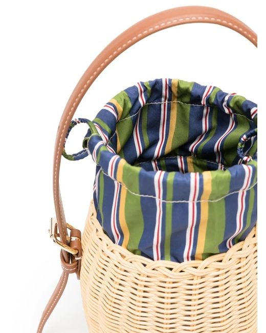 Maje Multicolor X Blanca Wicker-Panelled Leather Bucket Bag