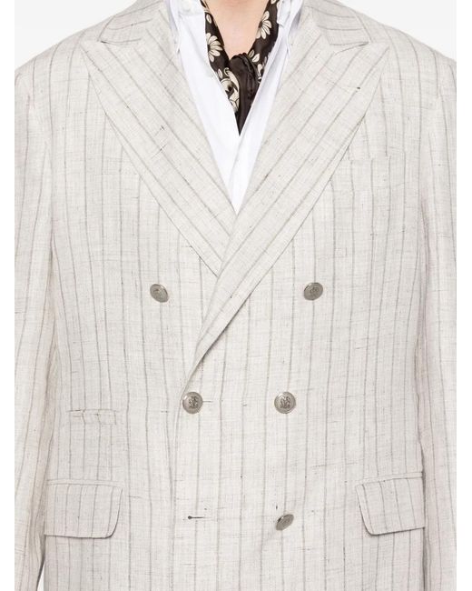 メンズ Brunello Cucinelli ストライプ ダブルスーツ White