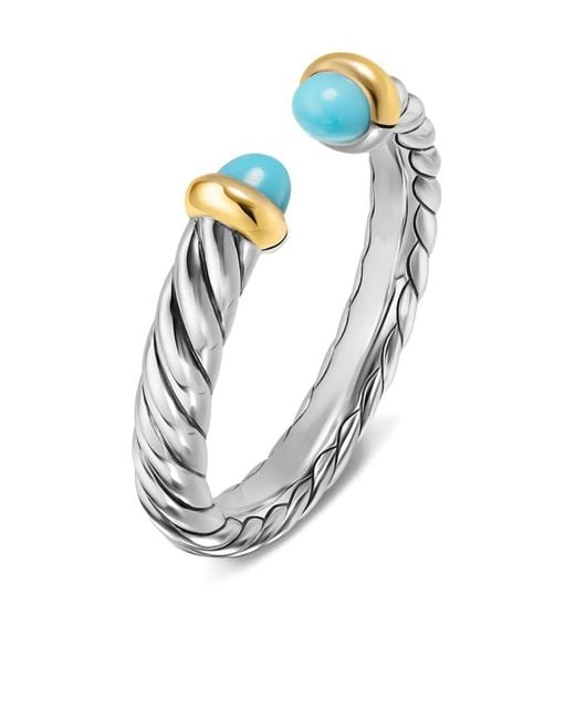 David Yurman White Sterling And 14K Petite Cable Ring