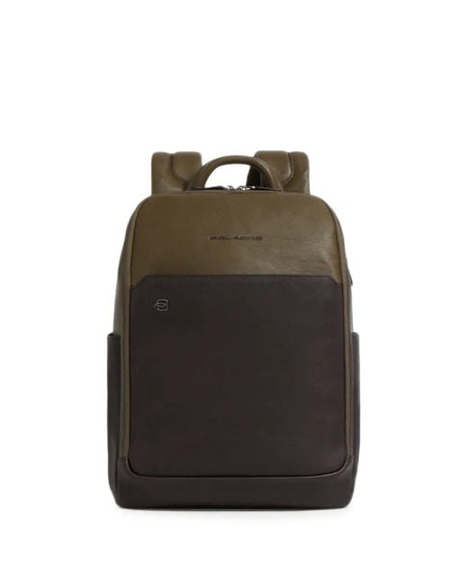 Piquadro Black Leather Laptop Backpack for men