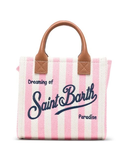 Mc2 Saint Barth Pink Mini Vanity Striped Logo-Embroidered Tote Bag
