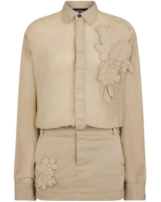 DSquared² Natural Floral-appliqué Cotton Shirt Dress