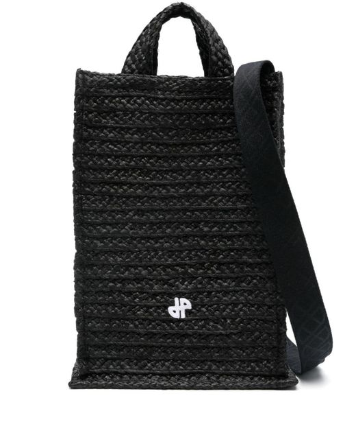 Patou Black Vertical Jp Raffia Tote Bag
