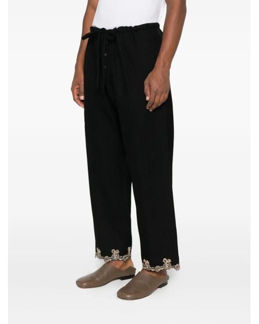 Bode Black Lace-Trimmed Drawstring Trousers for men