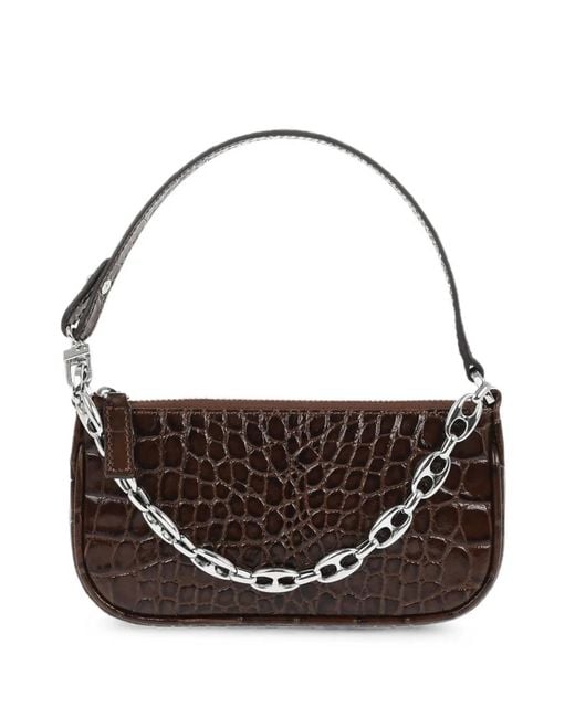 By Far Metallic Mini Rachel Crocodile-Effect Shoulder Bag