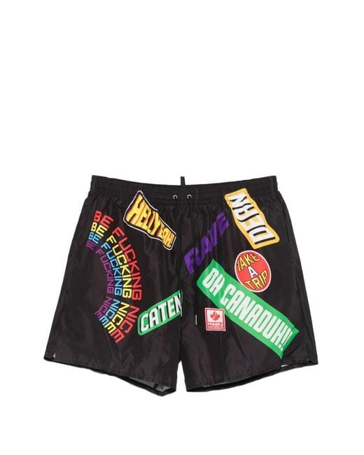 DSquared² Red Patch-Print Swim Shorts for men