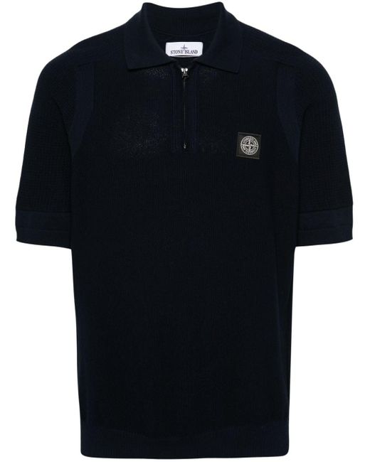 Stone Island Black Knitted Cotton Polo Shirt for men