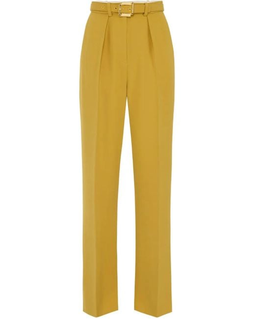 Pantalones de crepé con cinturón Elisabetta Franchi de color Yellow