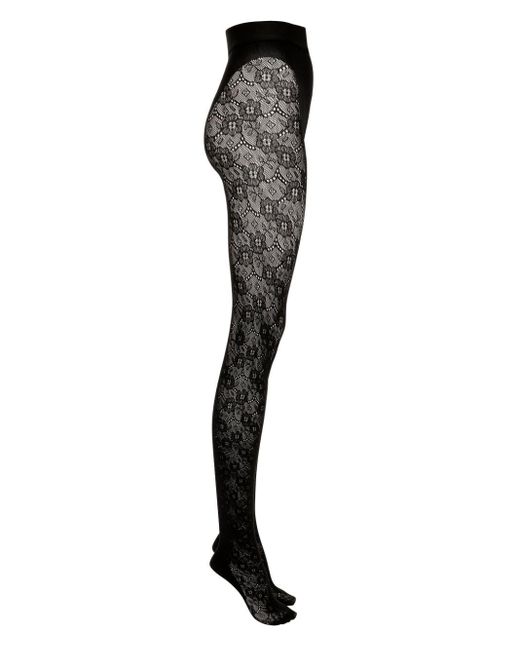 Victoria Beckham Black Spitzen-Strumpfhose mit VB-Monogramm