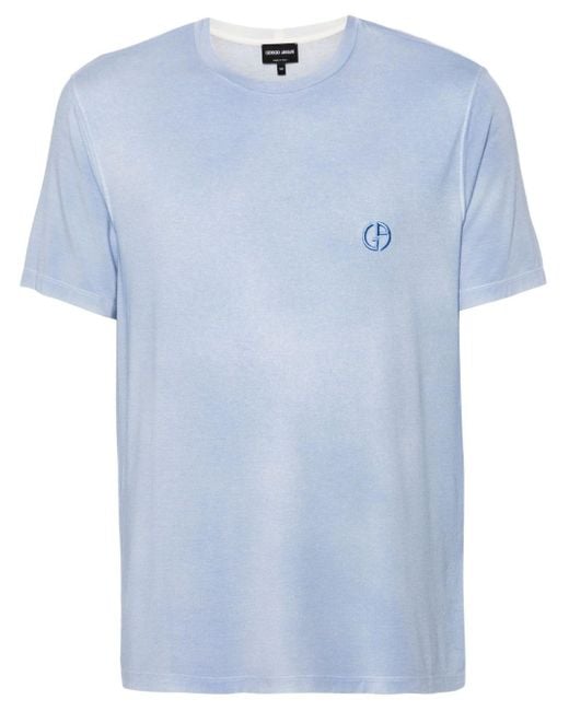 メンズ Giorgio Armani Logo-embroidered Crew-neck T-shirt Blue