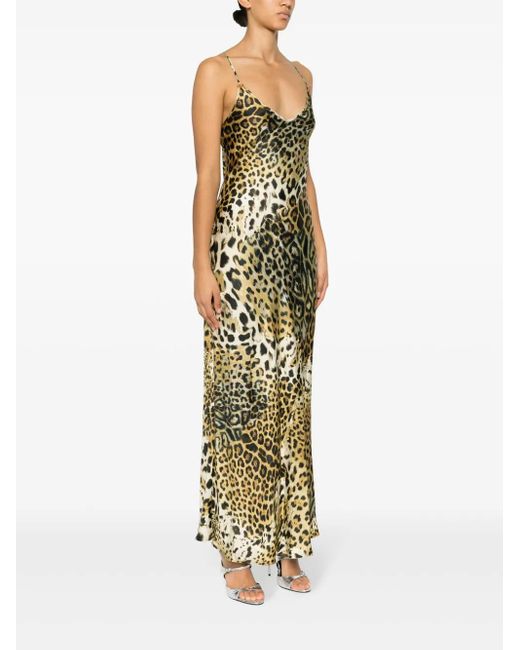 Roberto Cavalli Metallic Leopard Print Silk Dress