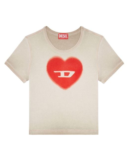DIESEL Natural Geripptes T-Shirt mit Herz D-Wasserfarbe-Effekt