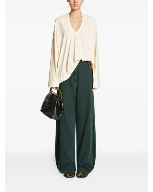 Dries Van Noten Green Side-Stripe Denim Trousers