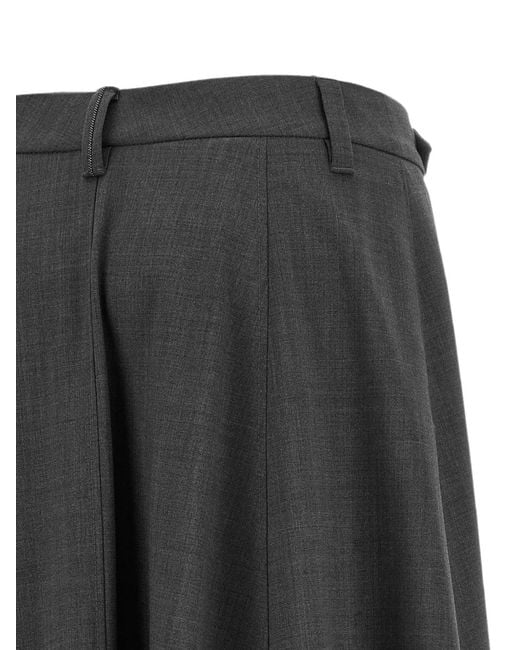 Brunello Cucinelli Black Monile-Detail Flared Midi Skirt