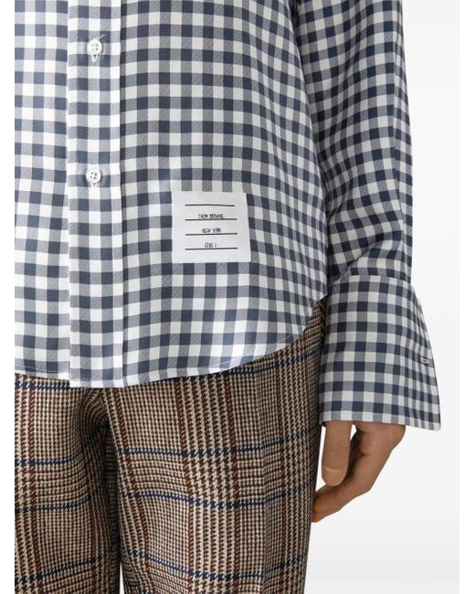 Thom Browne Gray Gingham-Check Silk Shirt for men